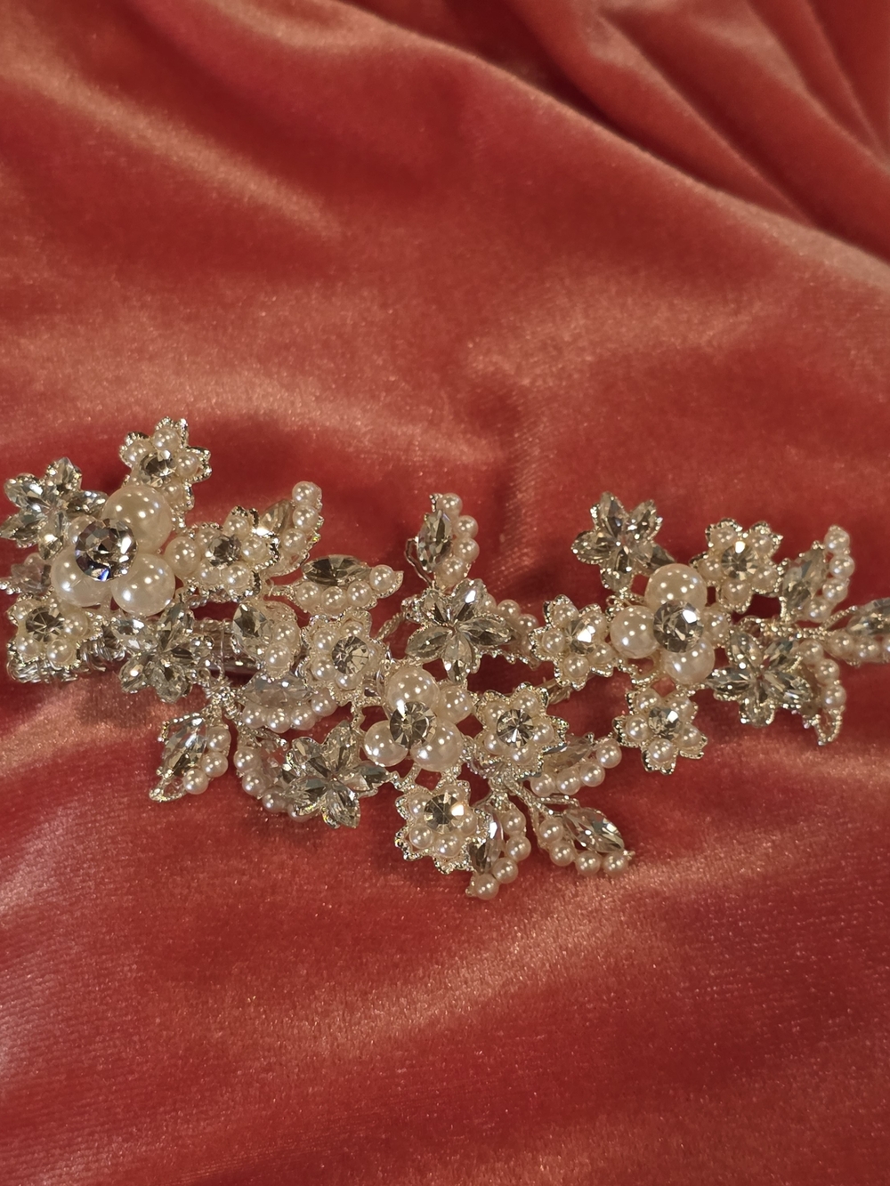 Bridal Crystal Pearl Floral Hair Barrette Wedding Hairpiece